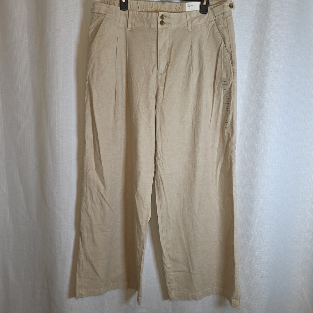 NWT AMERICAN EAGLE HIGH RISE WIDE LEG  TROUSERS LINEN BLEND WOMEN'S‎ SIZE 14